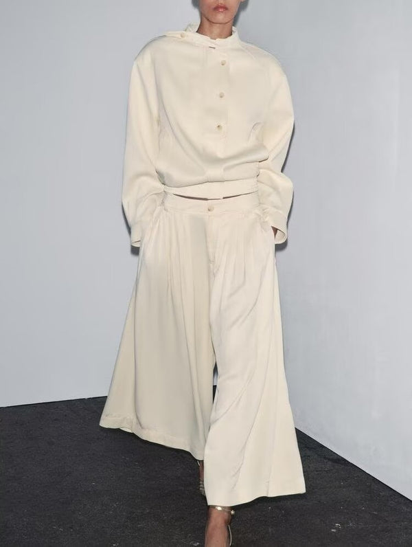 Casual Loose Button Coat & Pleated Pants