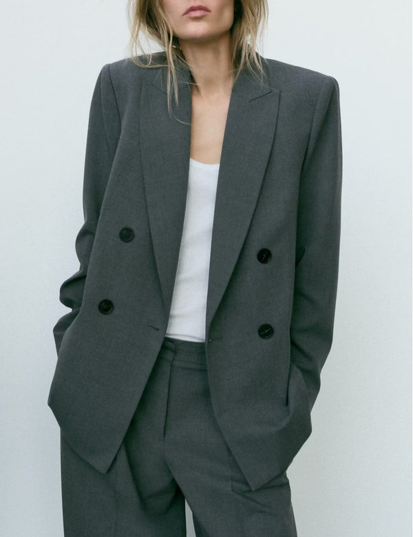 Padded Shoulder Double Breasted Blazer