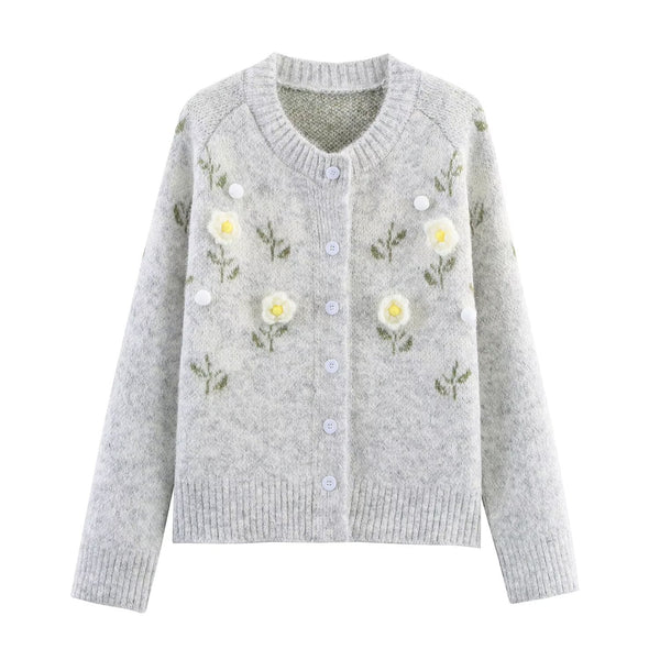 Three Dimensional Floral Knitted Cardigan