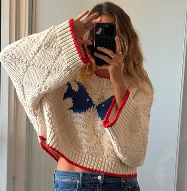 Retro Contrast Jacquard Knitted Casual Sweater