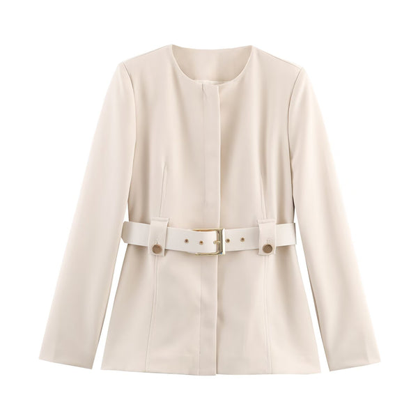 Slim Fit Belted Blazer & Bell Bottom Pants