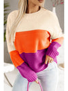 Color Block Drop Shoulder Round Neck Sweater