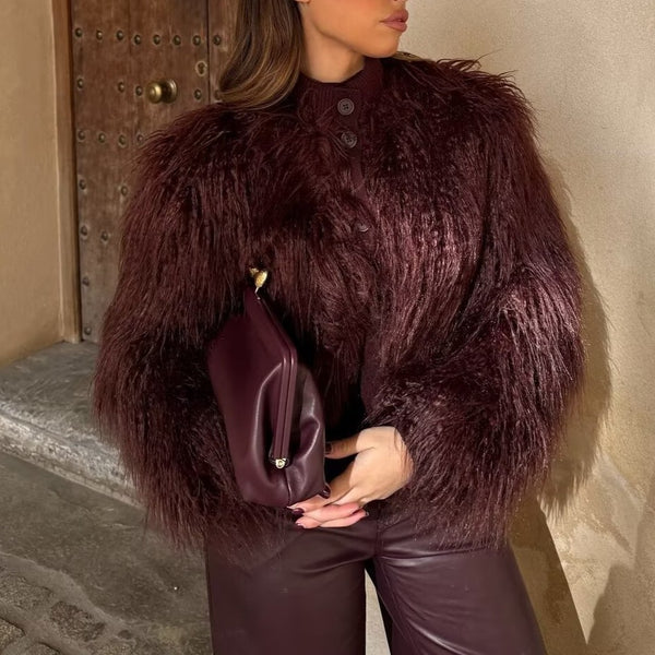 Retro Fur Effect Knitted Coat