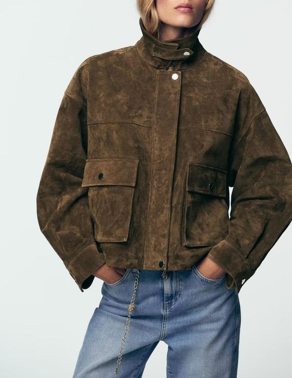 Retro Pure Leather Bomber Jacket