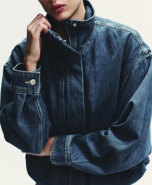 Turtleneck Long Sleeve Denim Jacket