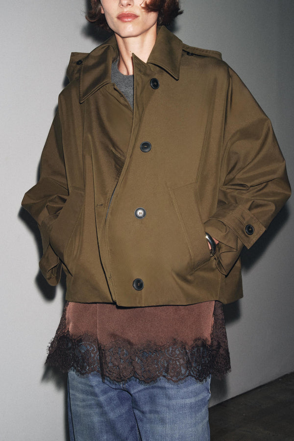 Simple Cape Hooded Trench Coat