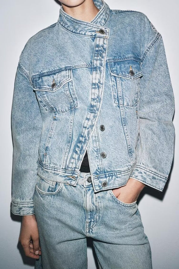 Double Breasted Long Sleeve Denim Jacket