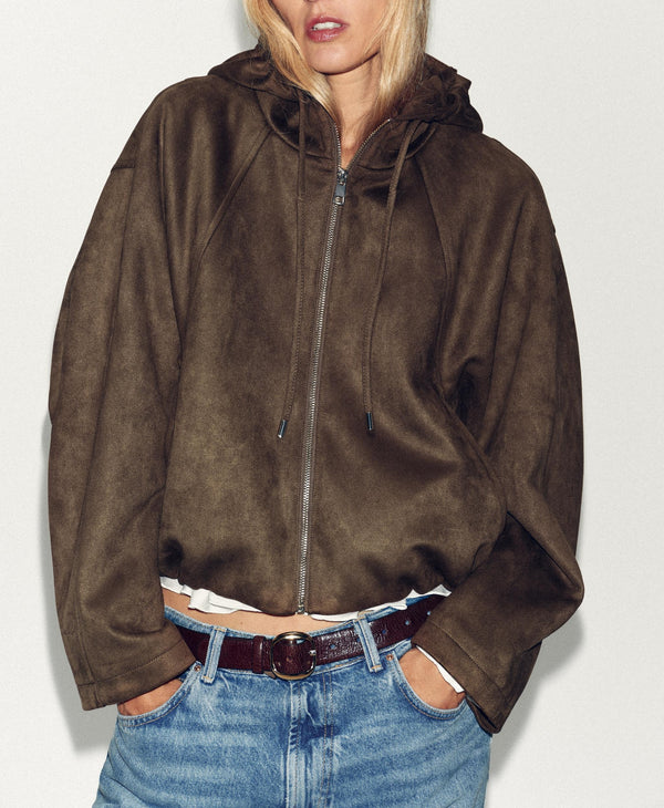 Fall Suede Hooded Zipper Coat