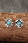 Silvery Turquoise Inlay Flower Stud Earrings