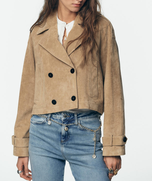 Casual Simple Collared Double Breasted Short Jacket