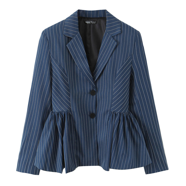 British Puffy Bud Bottom Striped Blazer