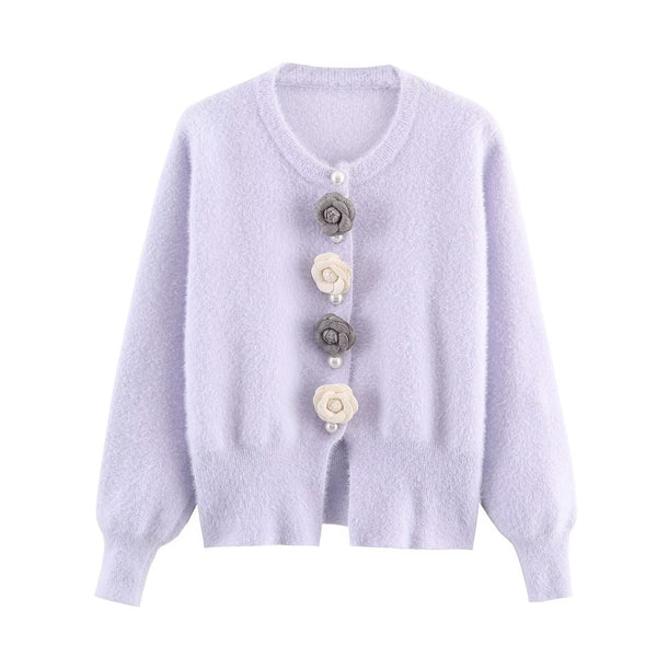 French Classic Chic Beaded Wool Mink Cardigan Coat