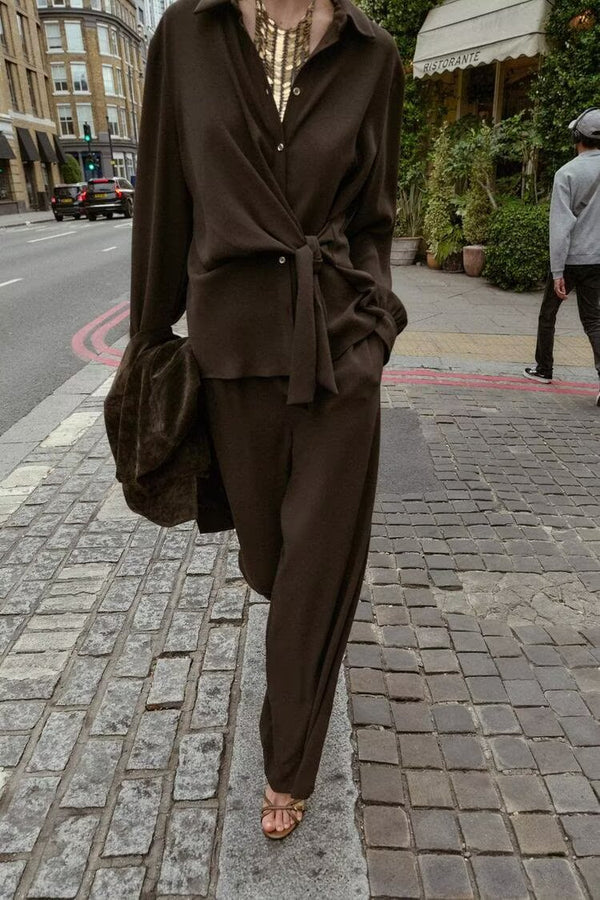 Casual Bow Tie Crepe Shirt & Pants