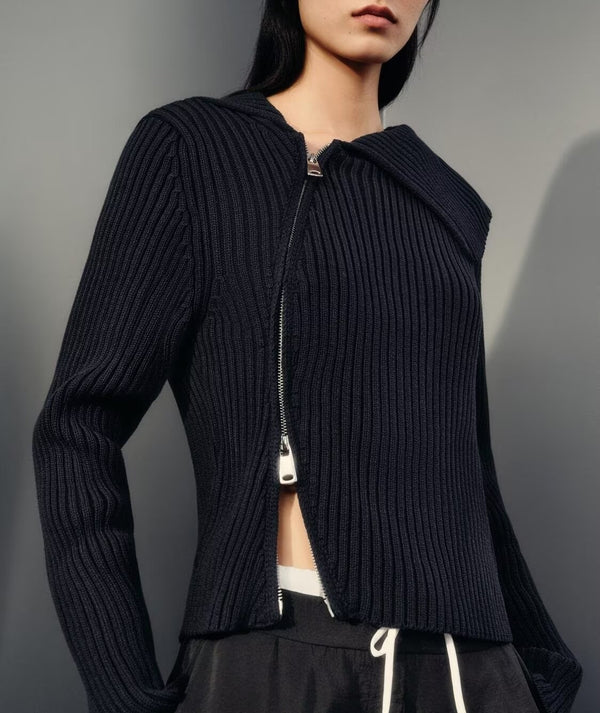 Zipper Rib Knitted Top