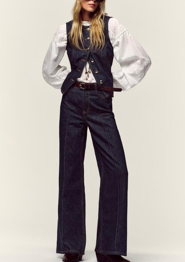 Casual Denim Vest, Belt, & Pants