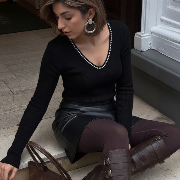 Pearl Lined Knitted Shirt