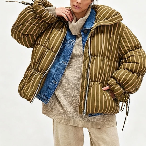 Striped Fluffy Cotton Padded Coat