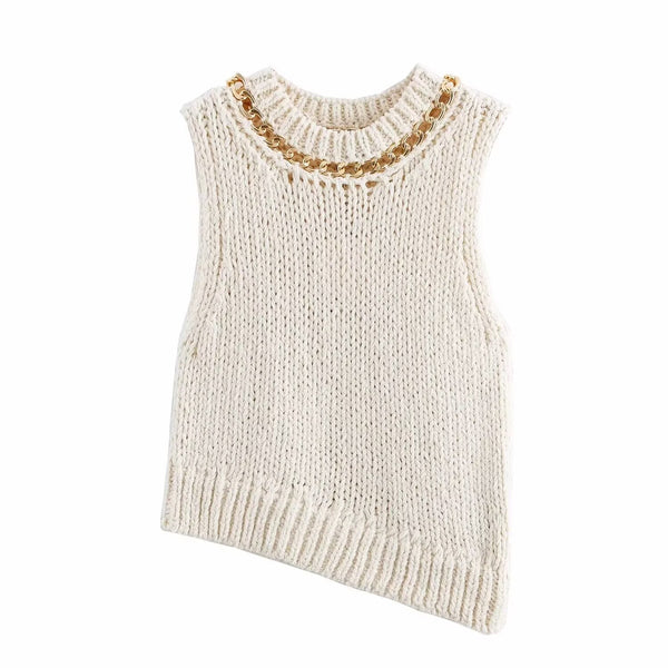 Asymmetric Hem Sleeveless Knitted Sweater