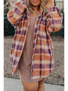 Multicolour Plus Size Plaid Print Collared Button Up Jacket