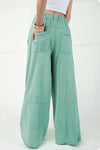 Black Mineral Wash Exposed Seam Wide Leg Cargo Pants