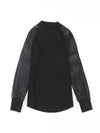 Black Basic Crew Neck Dressy Striped Mesh Long Sleeve Top