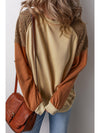 Khaki Crochet Patchwork Raglan Sleeve Sweatshirt