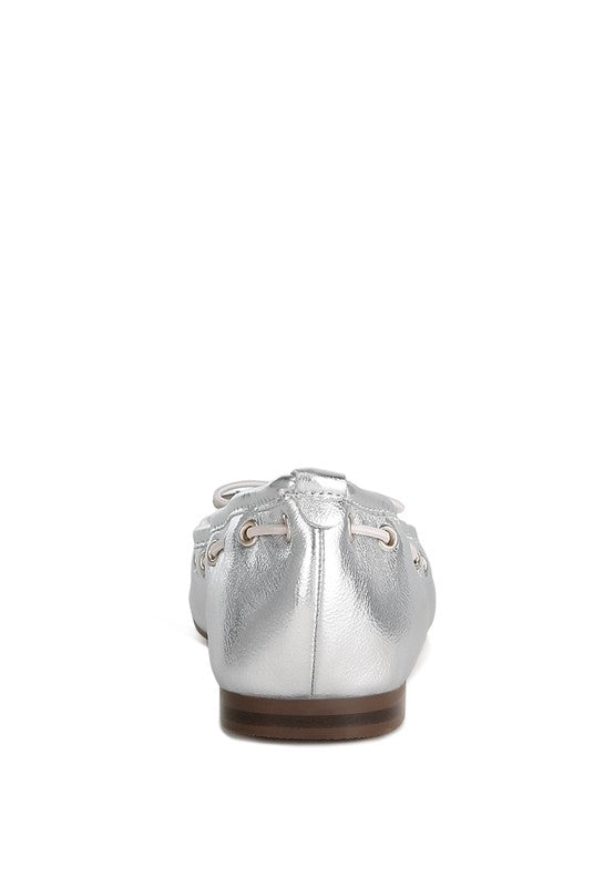 Marlow Metallic Eyelet Detail Bow Ballerinas