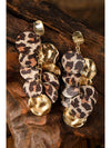 Chestnut Leopard Alloy Disc Stud Dangle Earrings