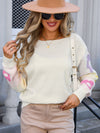 Angel Wings Flower Round Neck Dropped Shoulder Sweater - Cocoa Yacht Club