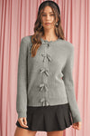 Philippine Gray Sweet Bow Front Cropped Knit Cardigan