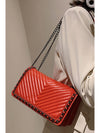 Fiery Red Chain Decor Chevron Embroidery Thread Shoulder Bag