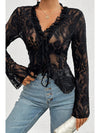 Black Sexy V Neck Hollow Lace Knot Blouse