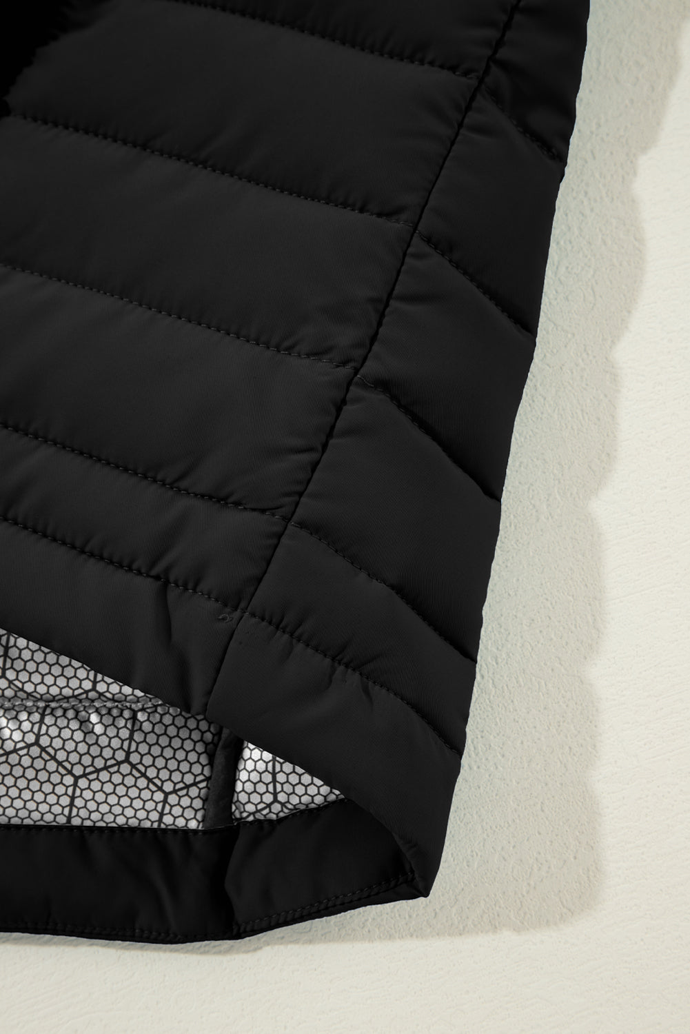 Black Plush Collared Quilted Zipped Puffer Vest