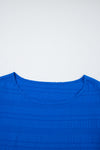 Dark Blue Ruffle Sleeve Textured Smocked Blouse