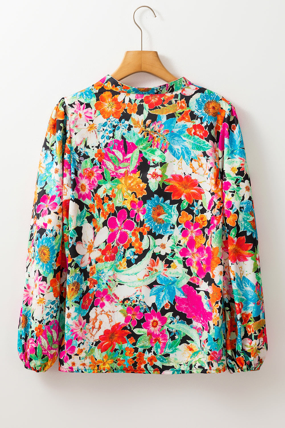 Multicolour Boho Floral V Neck Lantern Sleeve Blouse