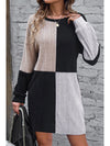 Black Ribbed Color Block Drop Shoulder Long Sleeve Mini Dress