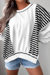 White Striped Colorblock Patchwork Oversized Sweatshirt