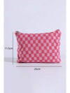 Bright Pink Checkered Print Cosmetic Bag