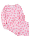 Black Heart Shape Print Long Sleeve Top and Shorts Loungewear Set