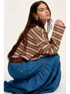 Striped Notched Long Sleeve T-Shirt