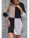 Black Ribbed Color Block Drop Shoulder Long Sleeve Mini Dress