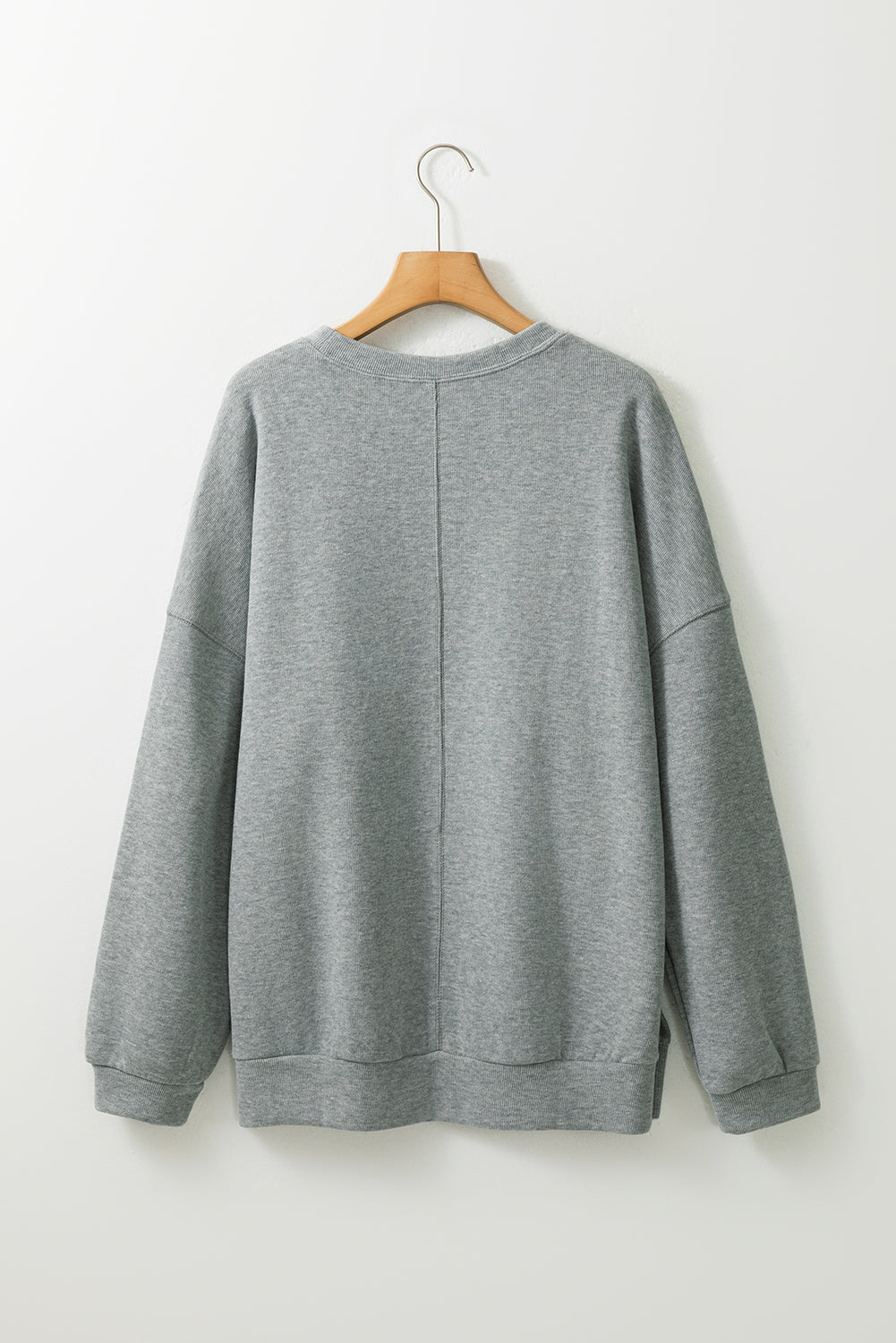 Medium Grey Side Split Drop Shoulder Oversized Long Sleeve Top