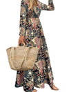 Black Floral Print V Neck Wrap High Waist Maxi Dress