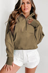 Flamingo Zip Up Stand Collar Ribbed Thumbhole Sleeve Sweatshirt