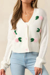 White 3D Flower Decoration Sweater Cardigan