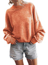 Brown Plain Drop Shoulder Crew Neck Pullover Sweatshirt