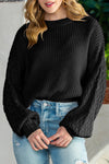 Black Chunky Knit Sleeve Drop Shoulder Sweater