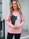 Angel Wings Bow Round Neck Dropped Shoulder Sweater - Cocoa Yacht Club