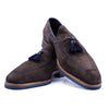 Sueded Goatskin & Crocodile Tassel Loafer, Brown