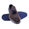 Sueded Goatskin & Crocodile Tassel Loafer, Brown